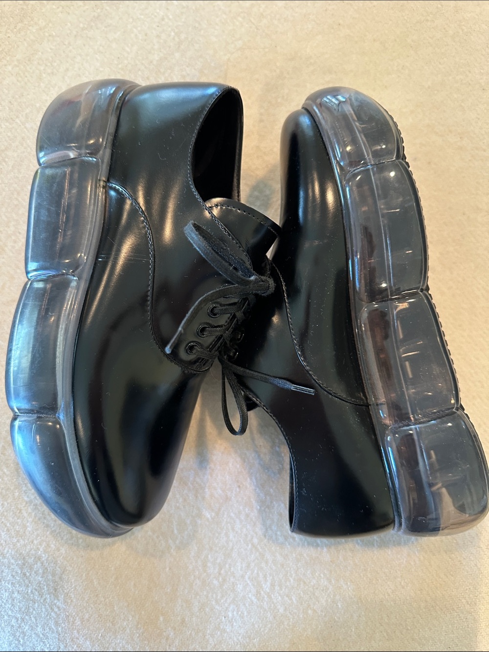 Prada Women’s Black Leather Airsole Oxford w/Transparent Platform Sole SZ 36 - Picture 4 of 9